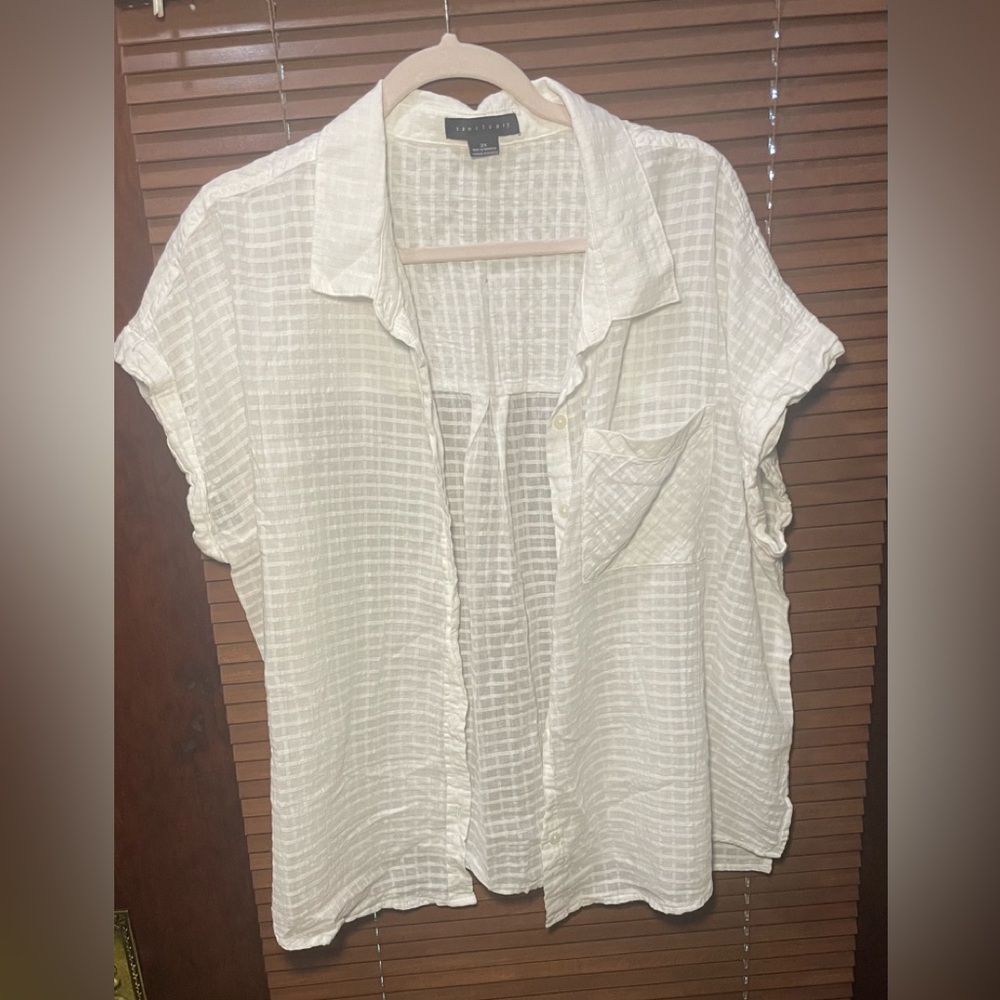 White Button-Up Blouse with front pocket